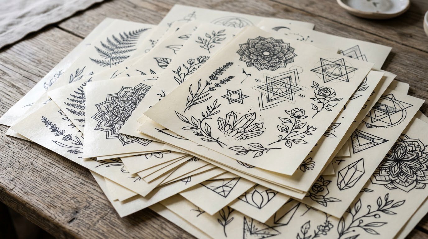 Close-up of original tattoo sticker sheets
